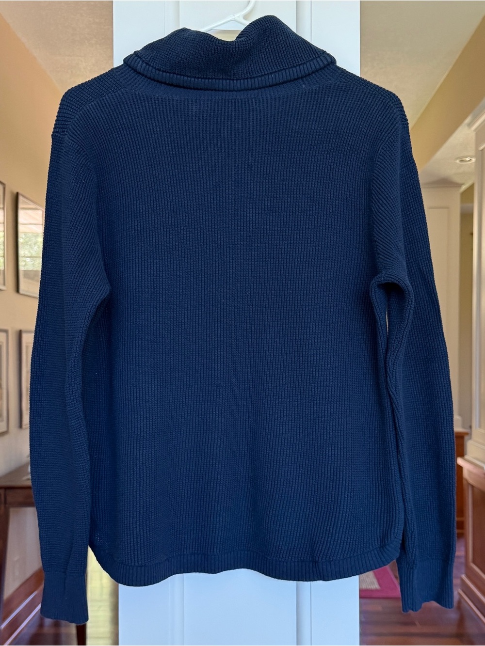 Lauren Ralph Lauren Women’s Waffle Knit Thermal Navy Cowl Neck Drawstring - Picture 2 of 7
